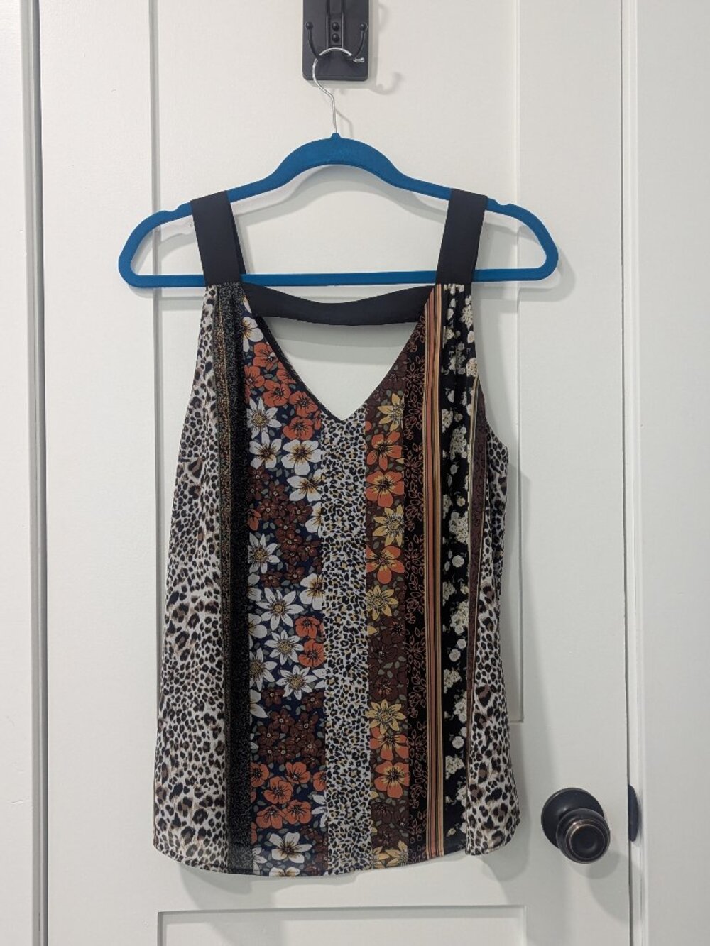 Mixed Print Patchwork Tank Top V-Neck Sleeveless Blouse